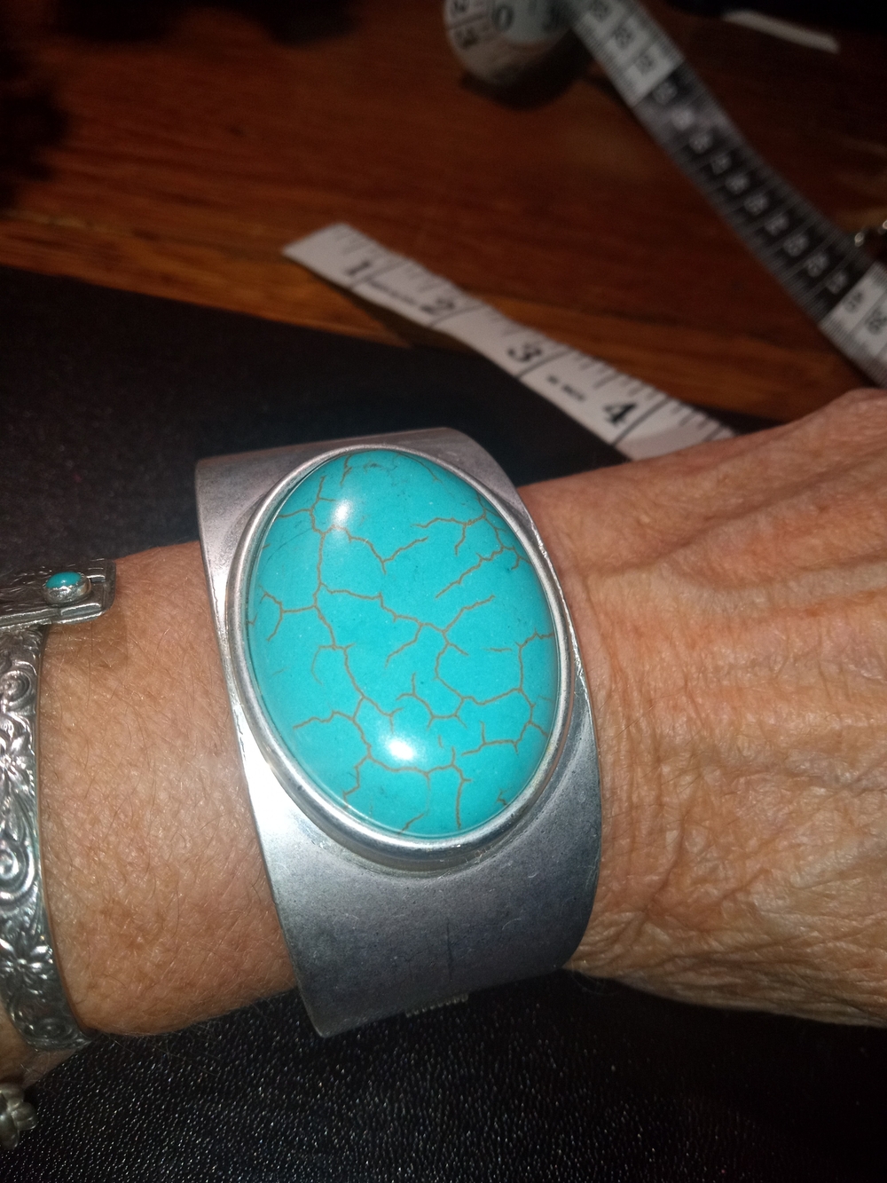 Turquoise Faux Stone Silver Cuff Bracelet - Women Jewelry